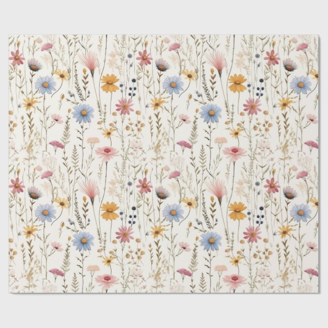 Papier Cadeau Aquarelle fine Fleurs délicates Motif de feuillage (Plat)