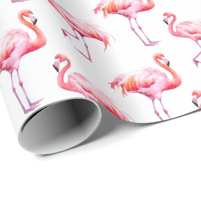Papier Cadeau Aquarelle Flamant rose rose tropicale (Coin rond)