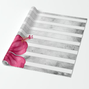 Papier Cadeau Aquarelle Fleur rose dans une bande noire et blanc