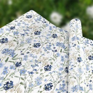 Papier Cadeau Aquarelle Fleur Sauvage Bleue