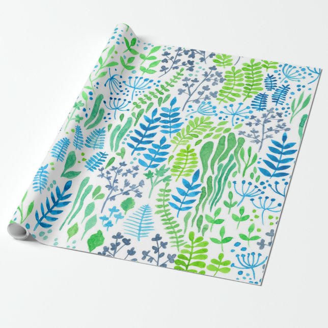 Papier Cadeau Aquarelle fleurie doodles blanc (Déroulé)