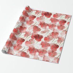 Papier Cadeau Aquarelle Fleurs de pavot rouge
