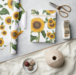 Papier Cadeau Aquarelle Fleurs de soleil Botanique Foliage Verdu