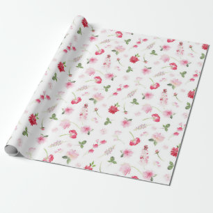 Papier Cadeau Aquarelle Fleurs Roses Rouges