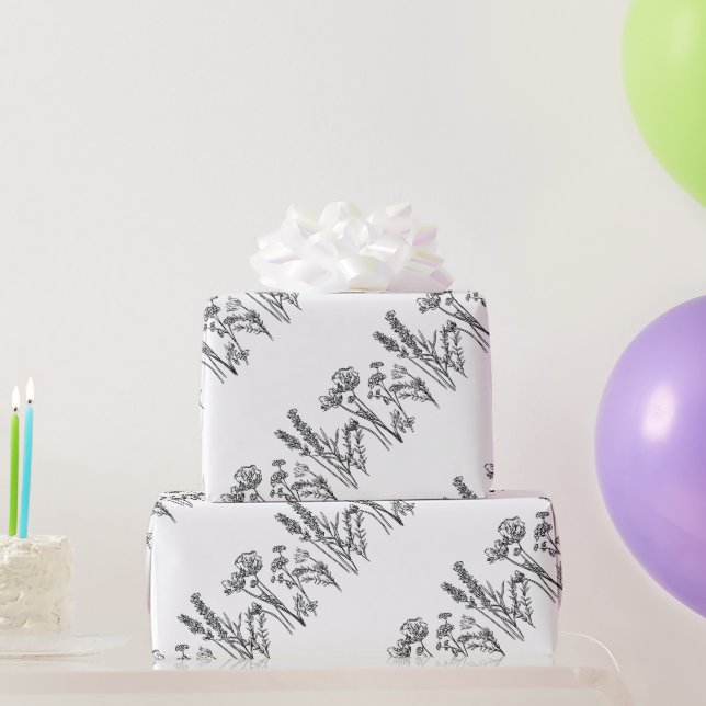 Papier Cadeau Aquarelle Fleurs sauvages Botanique Classique Simp (Cadeaux de fête)