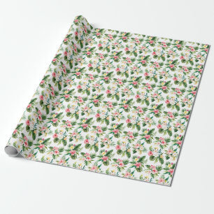 Papier Cadeau Aquarelle Fleurs tropicales et Motif de verdure