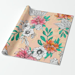 Papier Cadeau Aquarelle fleurs tropicales, sans soudure, pa roma
