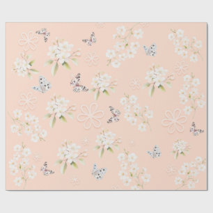 Papier cadeau aquarelle floral lapin et papillon