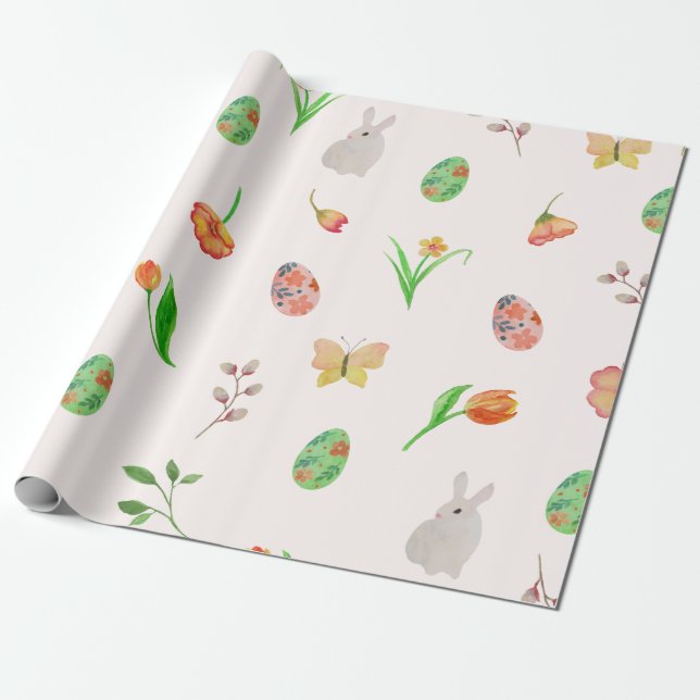 Papier Cadeau Aquarelle Floral Papier d'enveloppement de Pâques (Déroulé)