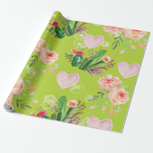 Papier Cadeau Aquarelle florale Cactus vert