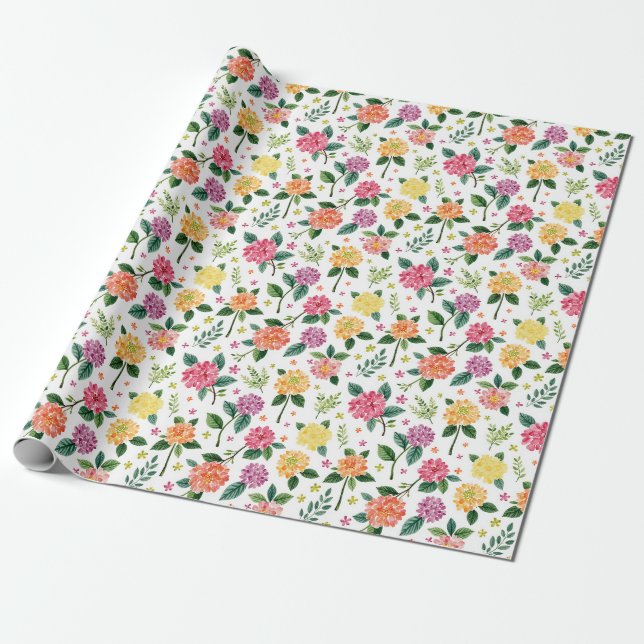 Papier Cadeau Aquarelle florale de Dahlia (Déroulé)