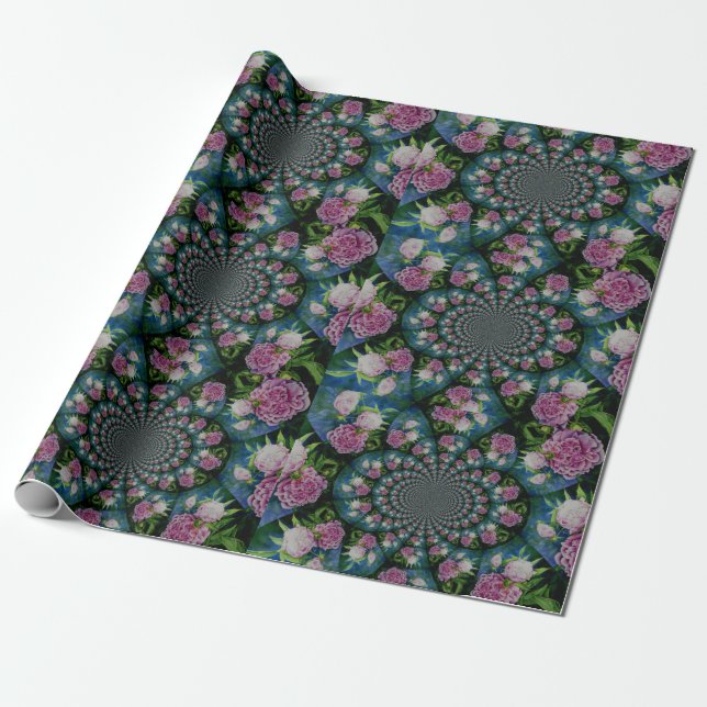 Papier Cadeau Aquarelle florale de pivoine rose blanc (Déroulé)