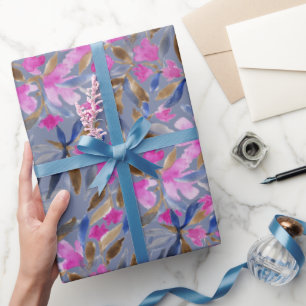 Papier Cadeau Aquarelle florale en bleu vénitien rose cèdre