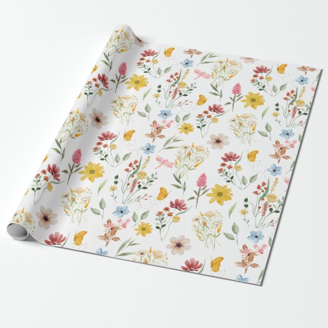 Papier Cadeau Aquarelle Florale Illustration Fleurs sauvages (Déroulé)