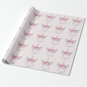 Papier Cadeau Aquarelle florale licorne visage Noël