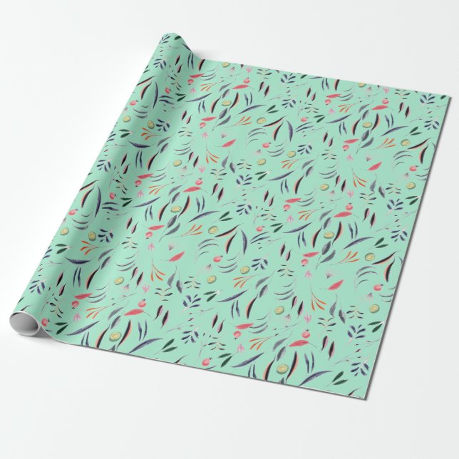 Papier Cadeau Aquarelle florale NEO MINT (Déroulé)