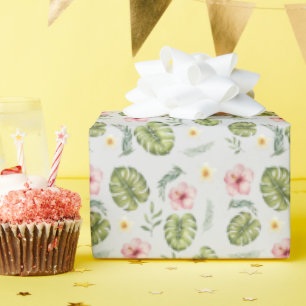Papier Cadeau Aquarelle florale rose gris clair élégant