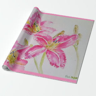 Papier Cadeau Aquarelle florale rose Lillies