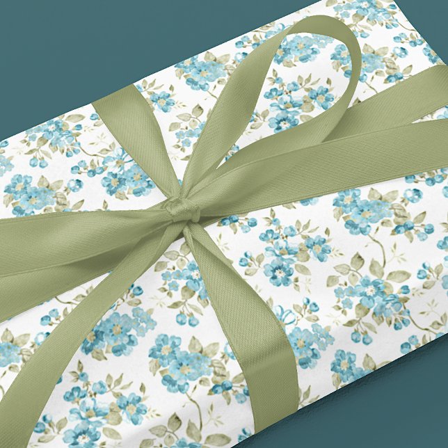 Papier Cadeau Aquarelle Florale Turquoise Vert Olive (Créateur téléchargé)