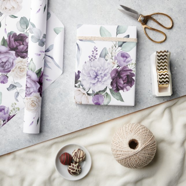 Papier Cadeau Aquarelle Florale violet Moderne Élégant (Artisanat)