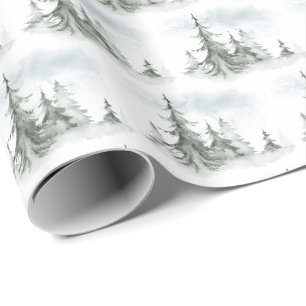 Papier Cadeau Aquarelle Forêt de sapins rustiques hiver