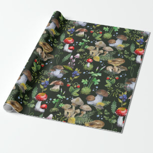 Papier Cadeau Aquarelle Forêt Verdure Champignons Berries Automn
