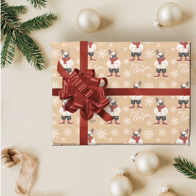 Papier Cadeau Aquarelle French Buldog Frenchie Christmas Dog (Créateur téléchargé)