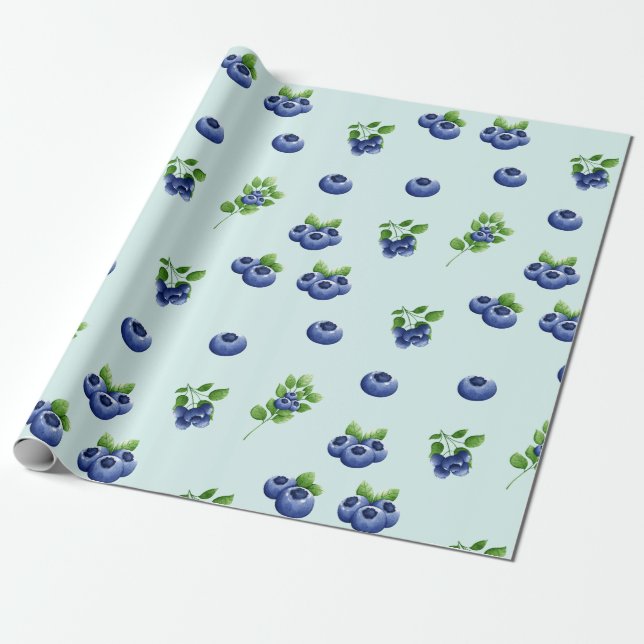 Papier Cadeau Aquarelle Fruit bleuet (Déroulé)