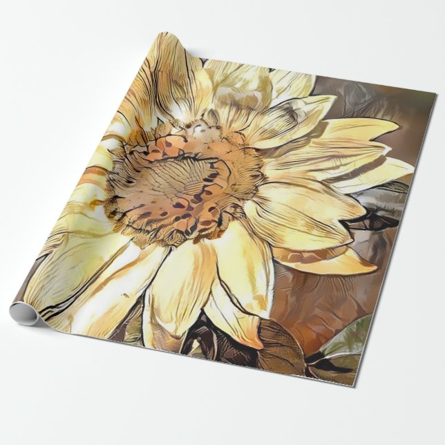 Papier Cadeau Aquarelle Glossy Sunflower Elegance Collection (Déroulé)