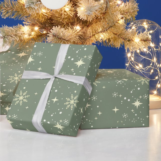 Papier Cadeau Aquarelle Gold Snowflakes Glittery Cadeau (Vacances)