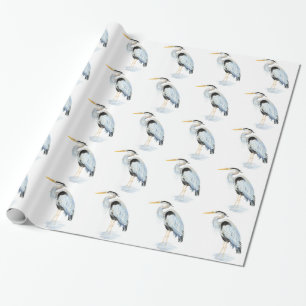 Papier Cadeau Aquarelle Grand Héron Bleu Design naturel