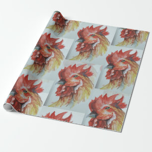 Papier Cadeau Aquarelle grand tête de coq