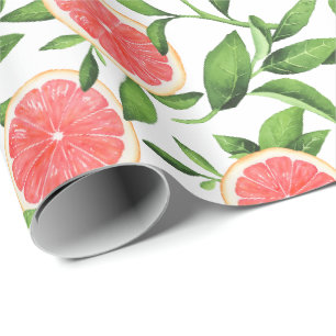 Papier Cadeau Aquarelle Grapefruits et Motif de verdure