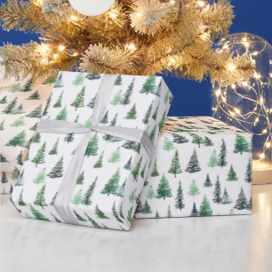 Papier Cadeau Aquarelle Green Trees Motif forestier
