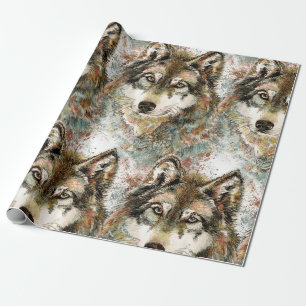 Papier Cadeau Aquarelle Gris Loup Faune Animal Nature Art