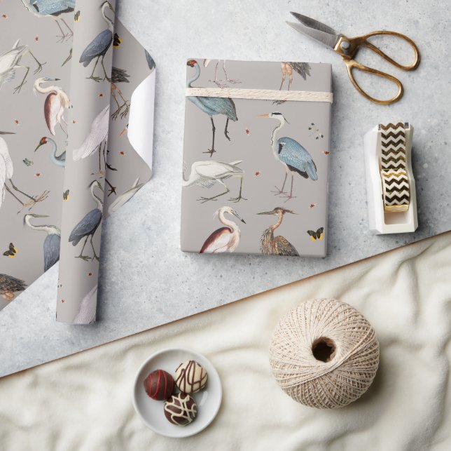 Papier Cadeau Aquarelle Heron Bird Egret Nature Motif (Artisanat)