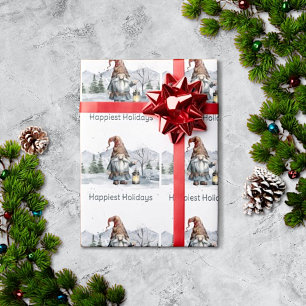 Papier Cadeau Aquarelle hiver Gnome de Noël