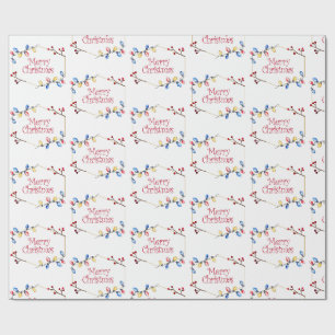 Papier Cadeau Aquarelle Holly Berry Joyeux Enveloppement de Noël