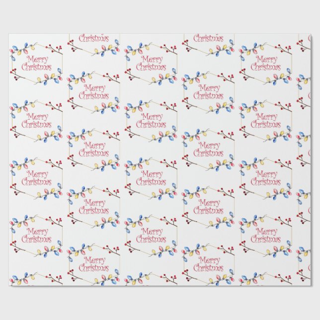 Papier Cadeau Aquarelle Holly Berry Joyeux Enveloppement de Noël (Plat)
