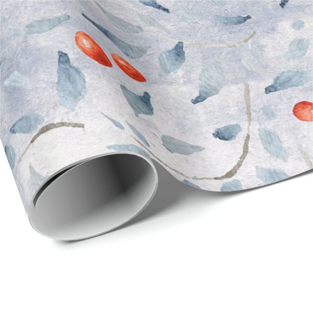 Papier Cadeau Aquarelle Holly Feuilles Joyeux Noël (Coin rond)