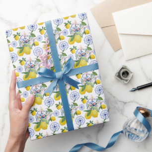 Papier Cadeau Aquarelle Italienne Carrelage Citron Motif