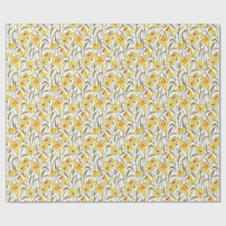 Papier Cadeau Aquarelle Jardin Floral de Jonquilles Printemps