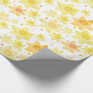 Papier Cadeau Aquarelle Jaune Daffodil & Motif de points