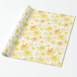 Papier Cadeau Aquarelle Jaune Daffodil & Motif de points