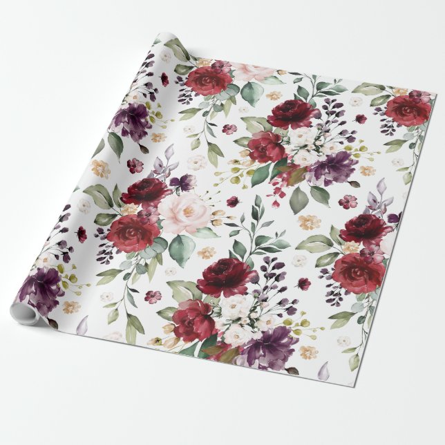 Papier Cadeau Aquarelle jaune foncé rouge violet blanc classique (Déroulé)