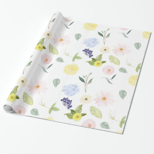 Papier Cadeau Aquarelle jaune rose florale