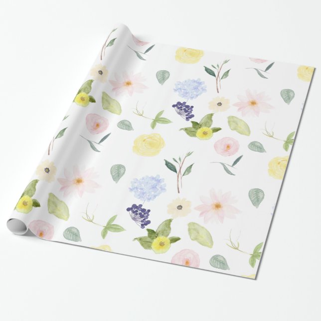Papier Cadeau Aquarelle jaune rose florale (Déroulé)