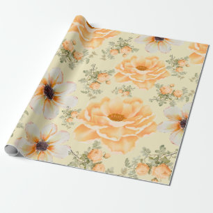 Papier Cadeau Aquarelle jaune vert Floral
