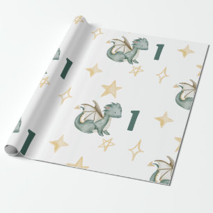 Papier Cadeau aquarelle joli dragon anniversaire