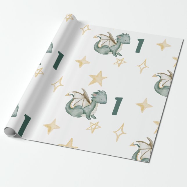 Papier Cadeau aquarelle joli dragon anniversaire (Déroulé)